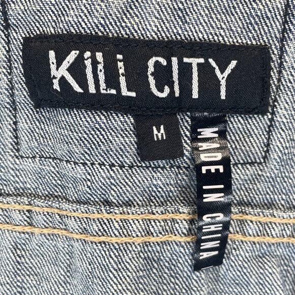 Kill City Fight F@@k Kill Denim Biker Vest Women Med Sleeveless Studded Patches - Picture 7 of 10